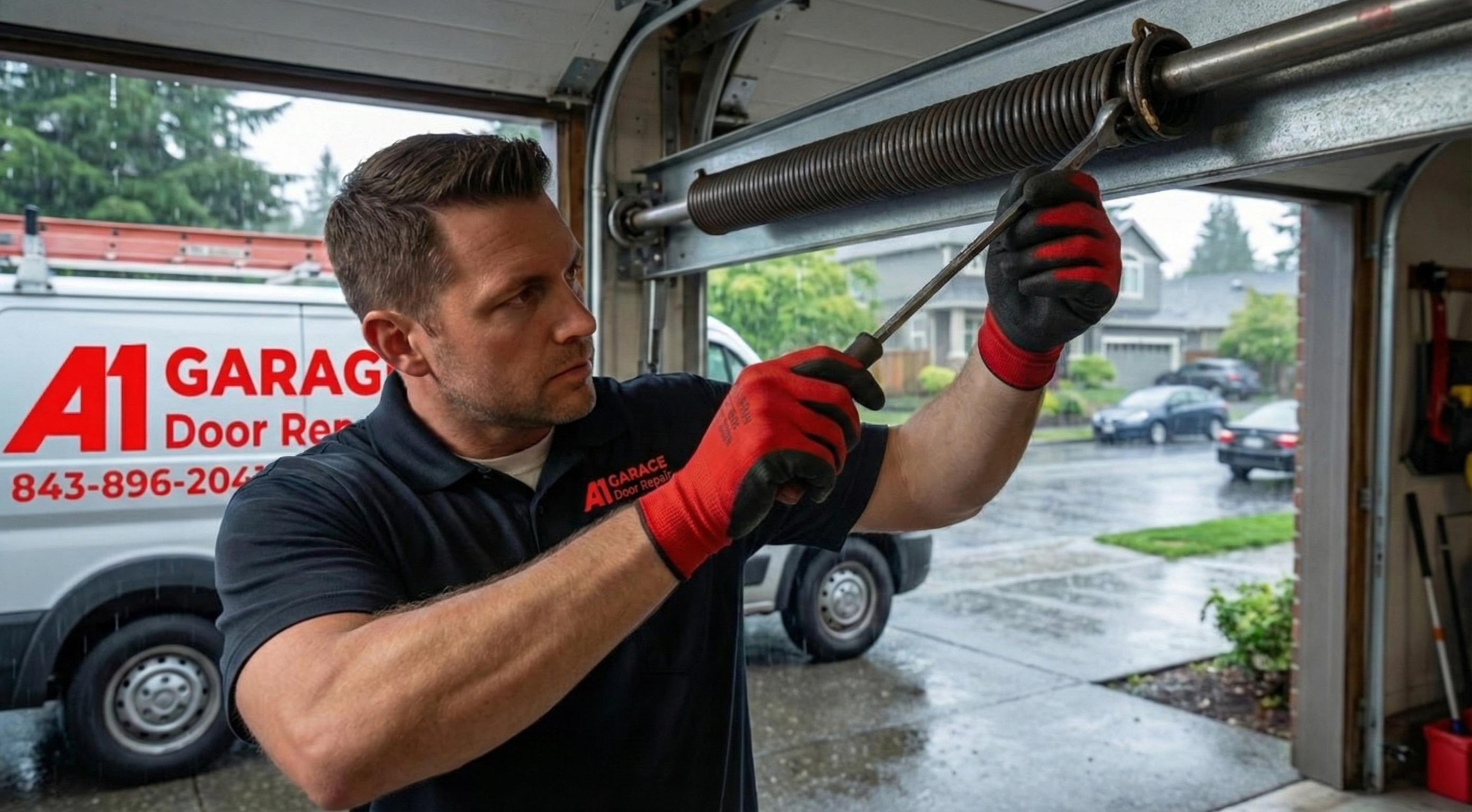 our technician is removing a broken garage door spring.jpg in Charleston, SC